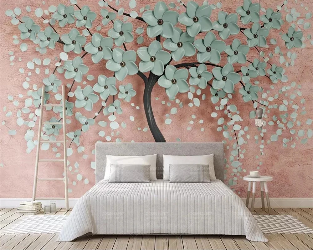 Customized Wallpaper mural simple hand-drawn Nordic flower tree 3D Living room sofa TV background bedroom restaurant aesthetic