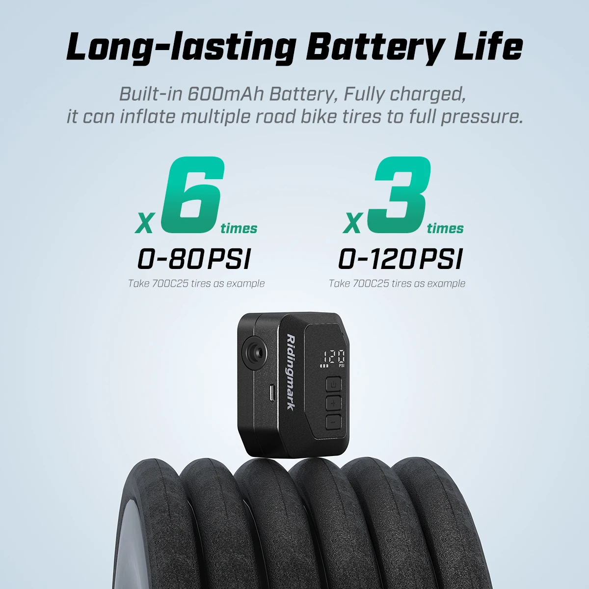 

Ridingmark AS280PRO Mini Bicycle Tire Inflator 120PSI Battery Presta Schrader Cycling Accessories Bike Pump with Screen