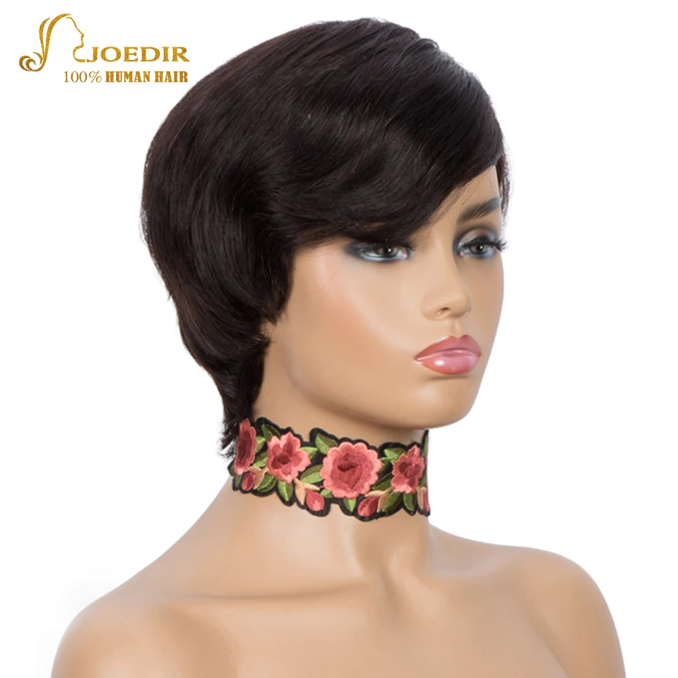 Joedir التخليص قصيرة عابث قطع مستقيم 100% خصلات الشعر المستعار الإنسان للنساء البرازيلي شعر ريمي كامل آلة صنع يوميا شعر مستعار أسود