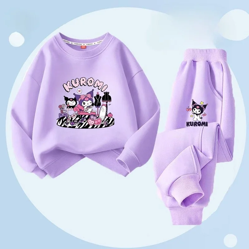 

Autumn Baby Girl Clothes Set Children Sanrio Kuromi Cartoon Print Sweatshirt and Pants Two Pieces Suit Kid Long Sleeved Suit