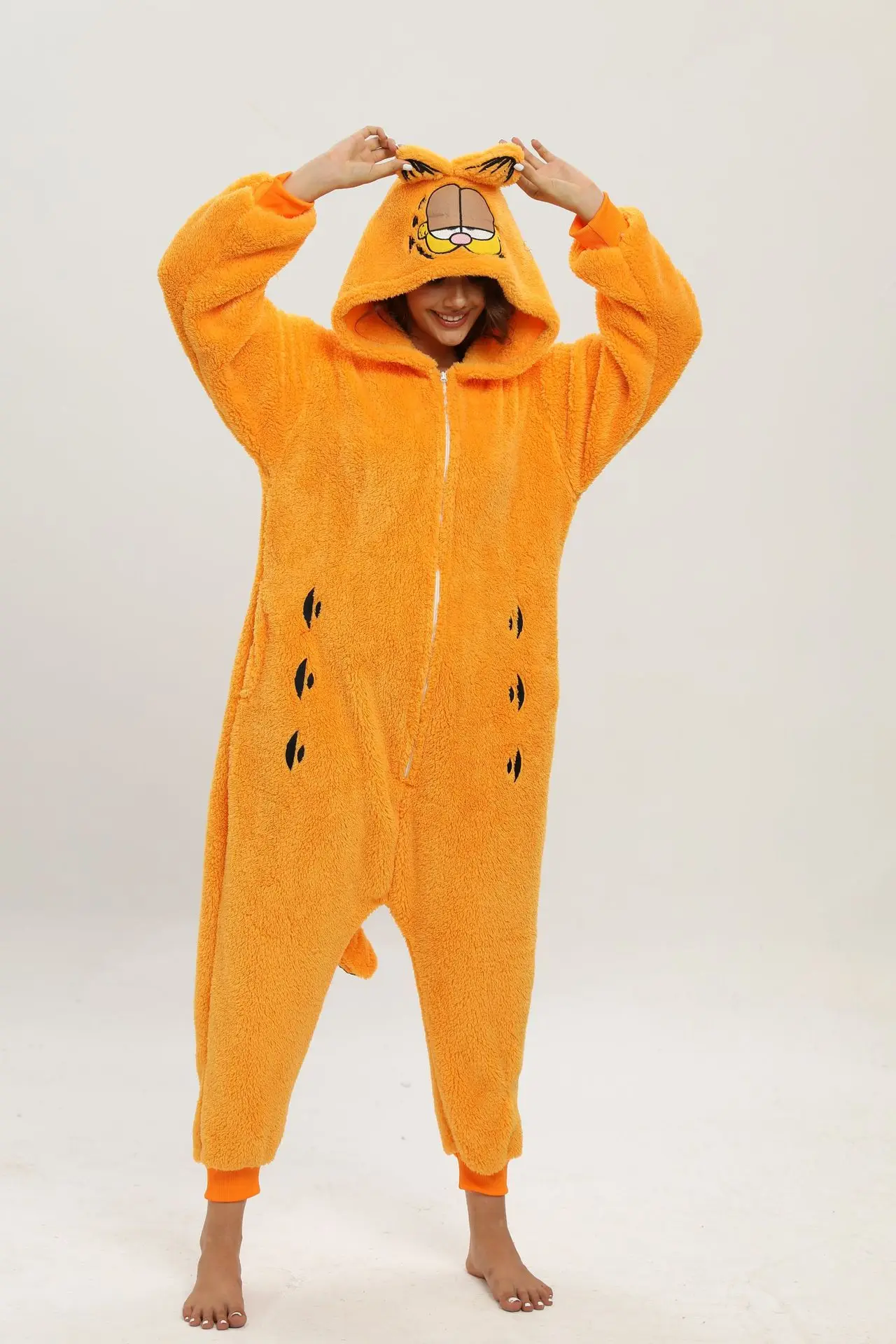 MINISO Garfield Onesies Jumpsuit Anime Adult Cosplay Halloween Cat Costumes Xmas Carnival Funny Children Pajamas Kigurumi