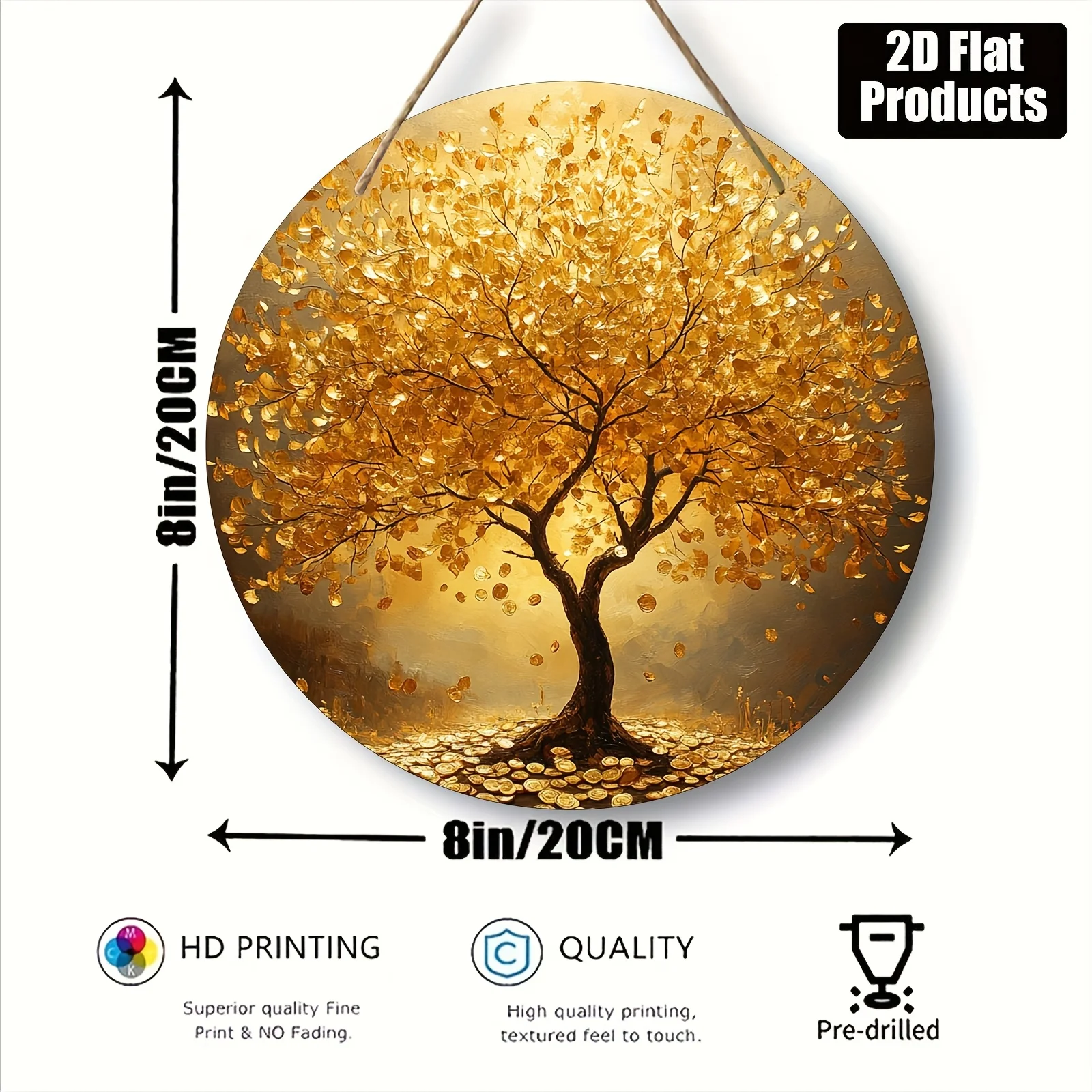 2D Flat - A Round Wooden Sign with a Money Tree Design, Flat And Measuring 8X8 Inches, Perfect for Embellishing Bars, Kitchens,