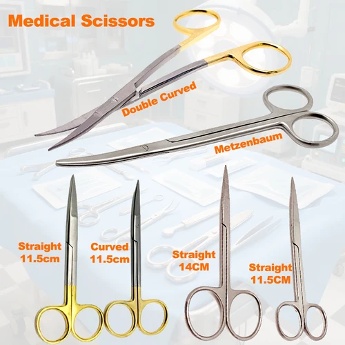 Imagen 1 del producto Tijeras quirúrgicas dentales con mango chapado, herramientas de disección Metzenbaum oftálmico curvo para necesidades quirúrgicas médicas de dentista