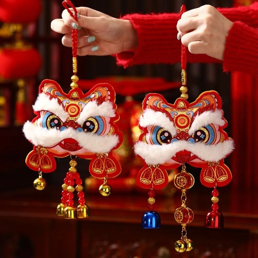 Good Luck Chinese New Year Festival Pendant Lion Dance Pattern Embroidery Lion Dance Wind Chime Hanging Ornament Spring Festival