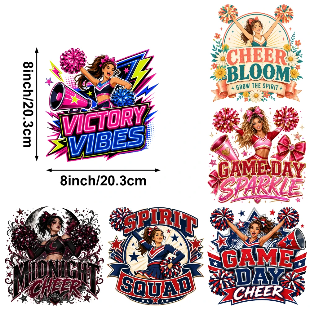 6 Pcs Cheerleader Iron on Transfers Washable DIY Decals for Clothing T-shirts Hoodies Jeans Backpacks Hats