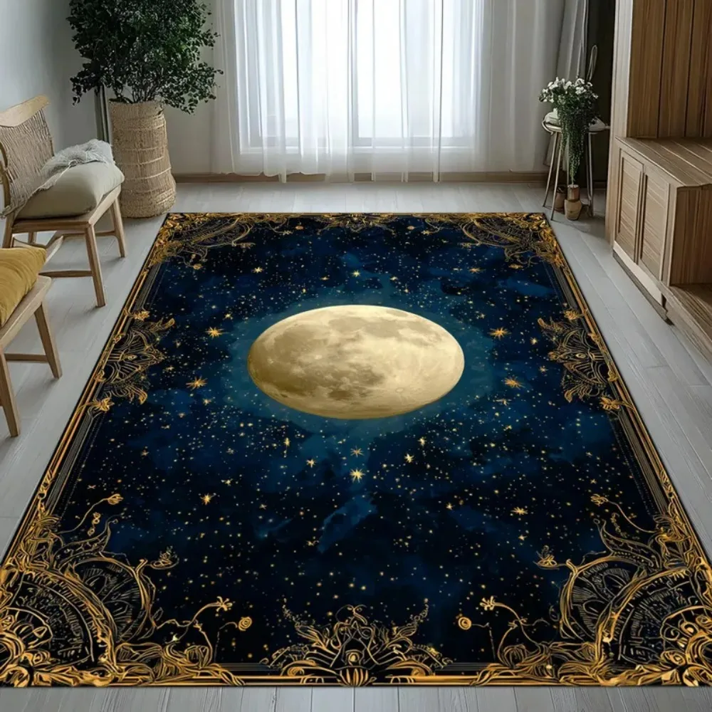 Whimsigoth Moon Phase Rug Celestial Carpet Mystic Night Living Room Decor Lunar Cycle Mat Bedroom Bedside Rug Coffee Table Mat