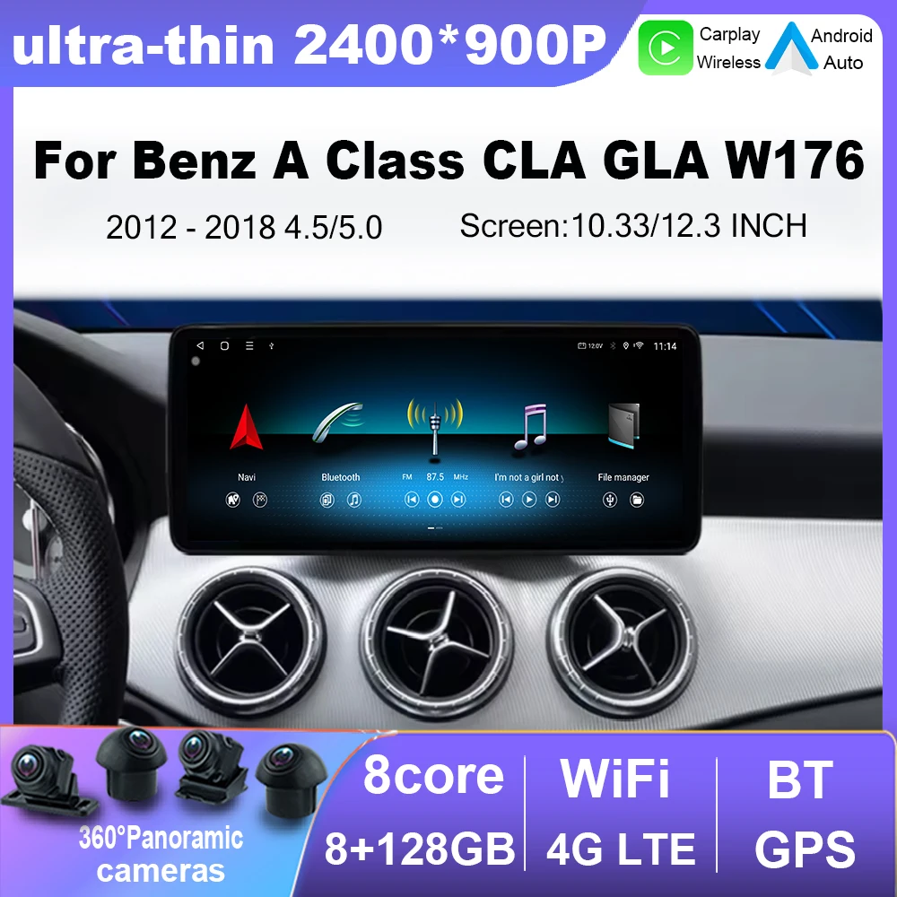 

QLED Touch Screen 4G BT Android 15 Navigation GPS Car Radio Multimedia Player For Mercedes Benz A Class CLA GLA W176 2012 - 2018