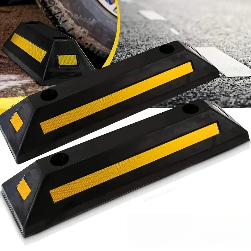 1/2PCS Heavy Duty Rubber Car Wheel Stoppers with Yellow Warning Strips Universal Fit for All Vehicles Garage Parking Aid