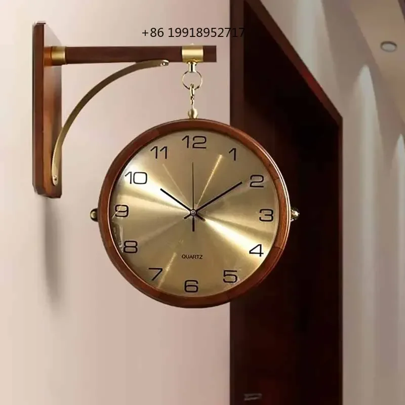 Luxury Wood Double Sided Wall Clocks Movement Silence 360° Rotatable Clock Aesthetic Living Room Decoration Accessories JJ722