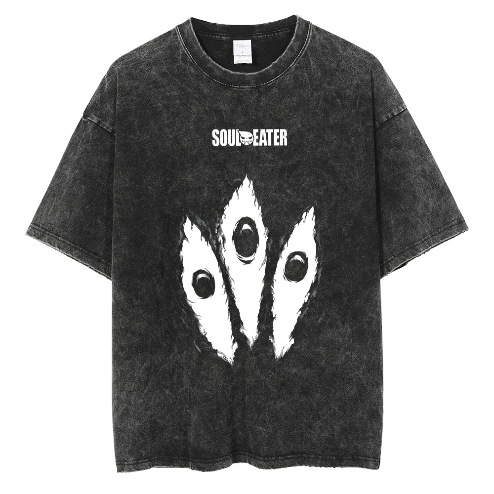 Japanese Manga Soul Eater T Shirt Hip Hop Y2k Tshirt Vintage Washed Streetwear Men Women Clothes Pure Cotton Tee Shirt