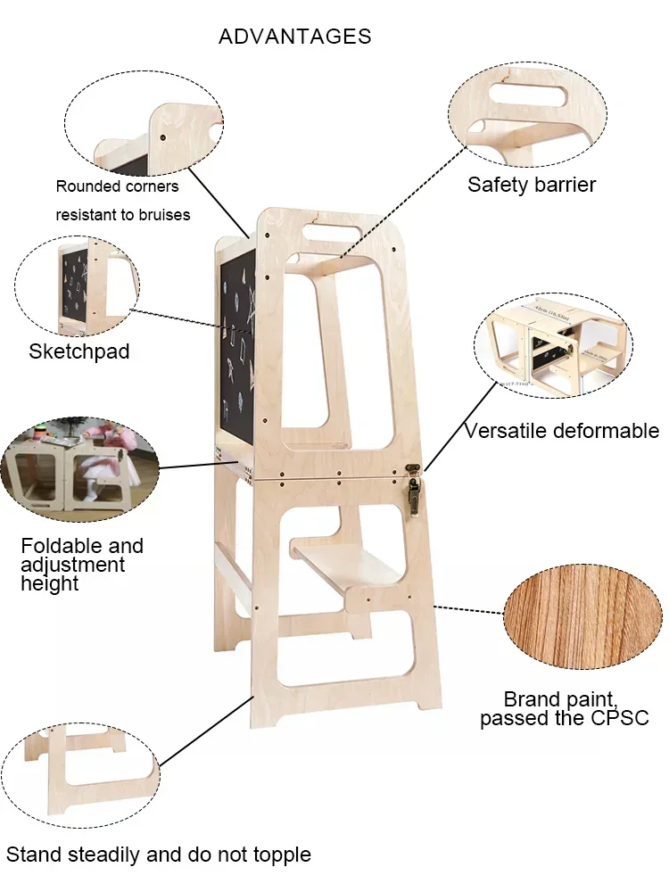 Foldable learning tower table and chair kitchen step stool for kids with blackboard All-in-one