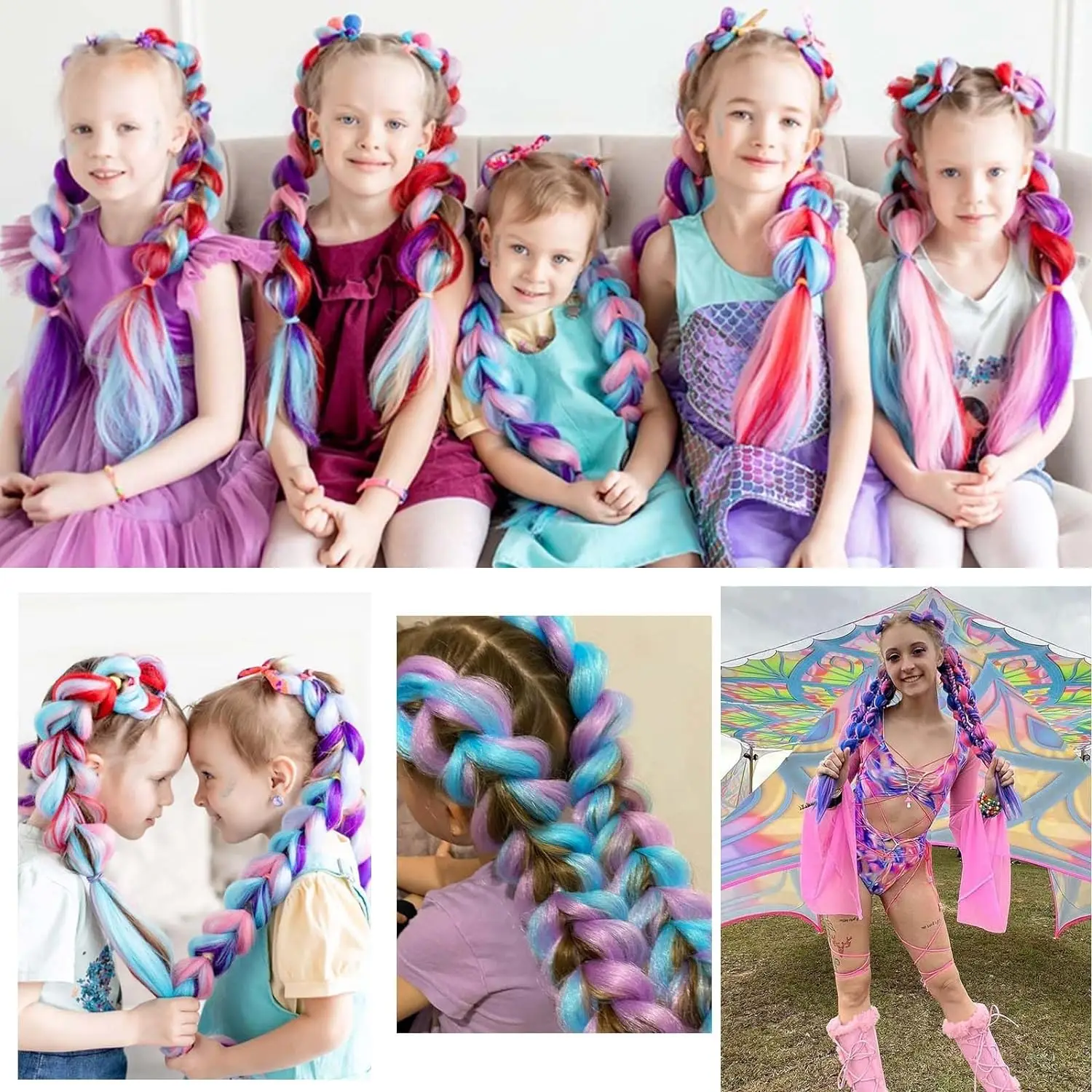 Synthetische Jumbo-Flechthaarverlängerungen für Kinder, farbiges Flechthaar, hochtemperaturfeste Faser, Häkelhaar für Frauen und Mädchen, Box – Detail 8