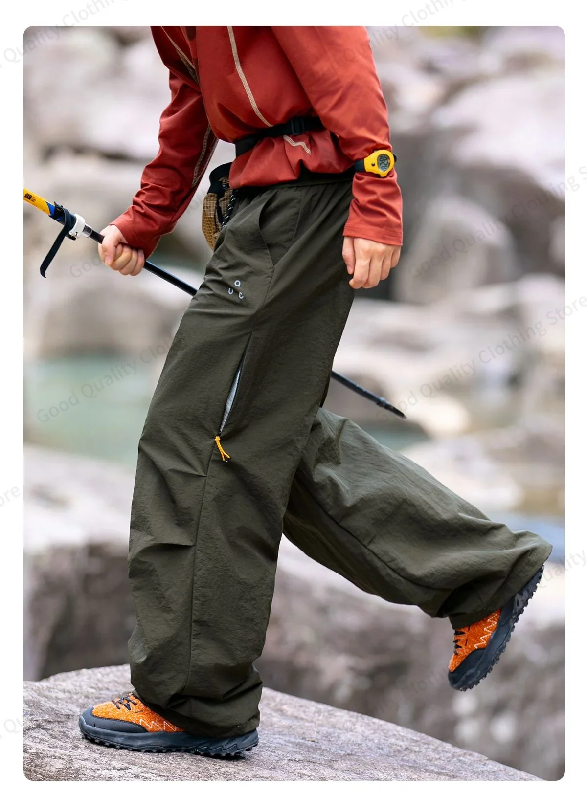 Arbeitsfreudige, wasserabweisende Outdoor-Overalls für Herren, Herbst, lange Hosen mit Schlitz und Falten, Kontrastfarben, Reißverschluss, Sport- und Freizeithose – Detail 16