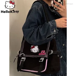 Sanrio Hello Kitty torba Crossbody w stylu studenckim torba na ramię dla ucznia Y2k torebki damskie do dojazdów do pracy w stylu kreskówki czarne torby