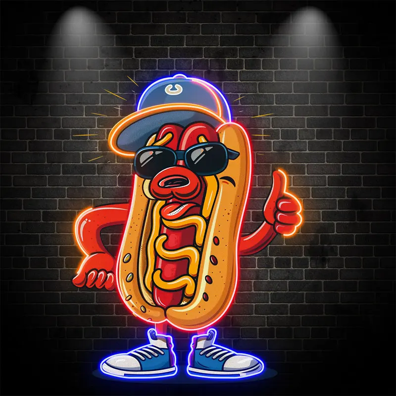 Cool Hot Dog Neon Sign - Funky Hot Dog with Sunglasses LED Light, Perfect for Bar, Restaurant, Man Cave Decor