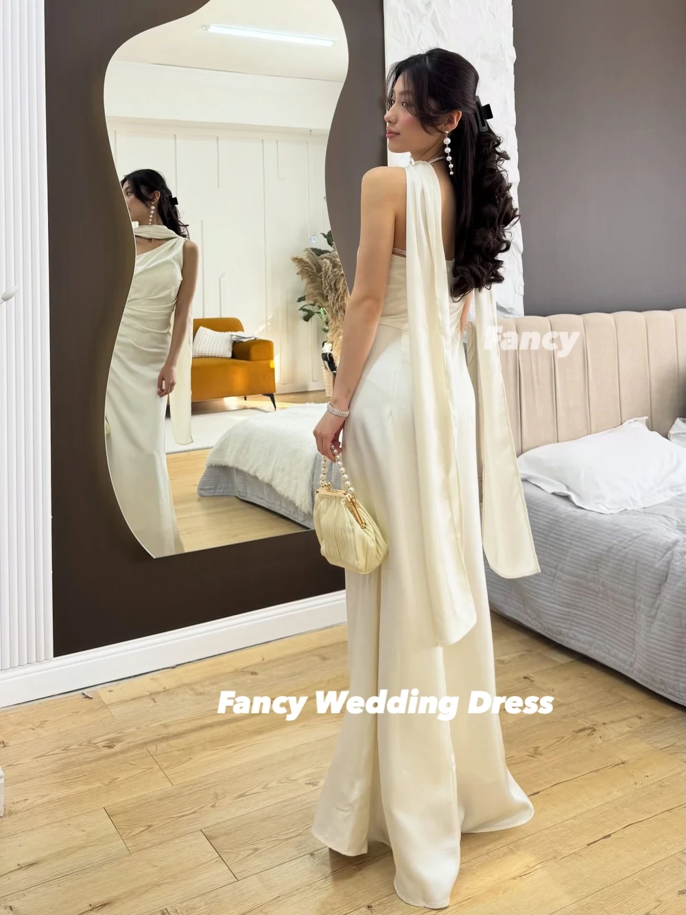 فستان سهرة أنيق بكتف واحد في المملكة العربية السعودية فستان حفلات من الساتان الناعم بسحاب خلفي لحفلات أعياد الميلاد حسب الطلب