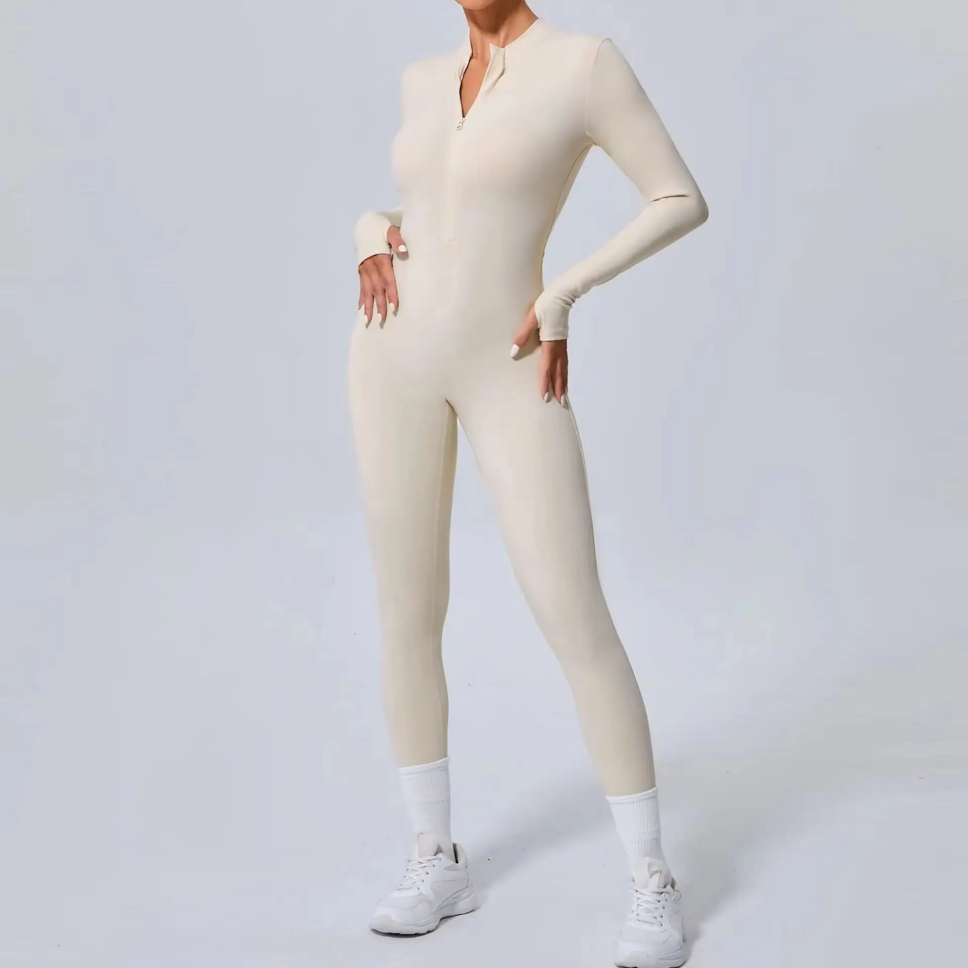 Yoga Boilersuit Long Sleeved Women's Sportswear Gym Zipper Jumpsuits Workout High-intensity Fitness One-piece Skin-tight Garment