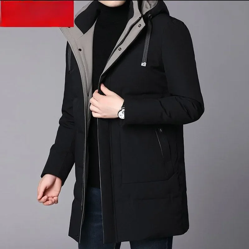 New Men Down Jacket Winter Coat Mid-length Loose Parkas Thicken Warm Leisure Outwear Hooded Fashion Overcoat