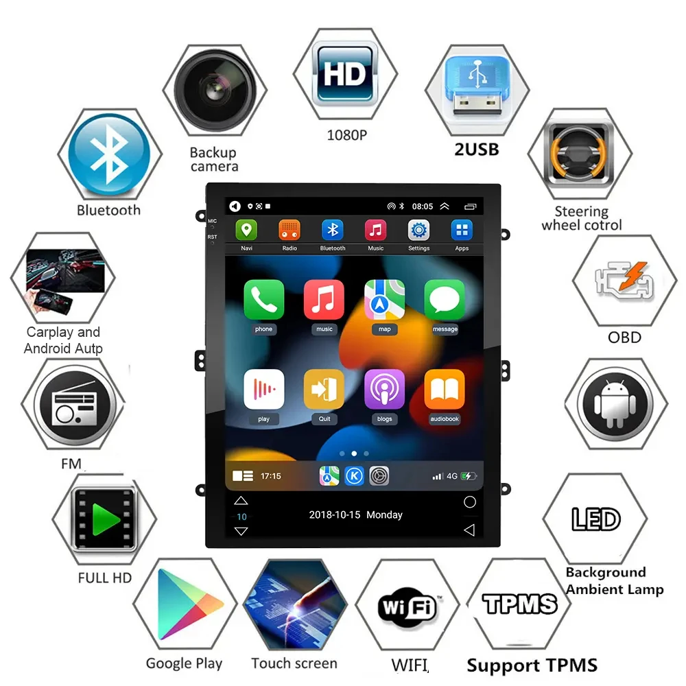 Android 16 Carplay Auto Car Radio GPS Multimedia Player 9.7