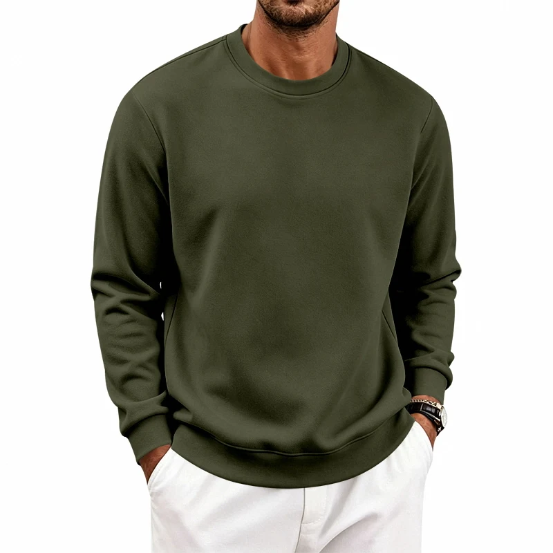 Men's 1-Piece Loose Fit Classic Fleece-Lined Crewneck Long Sleeve Sweatshirt, Warm Winter Windproof Casual Top