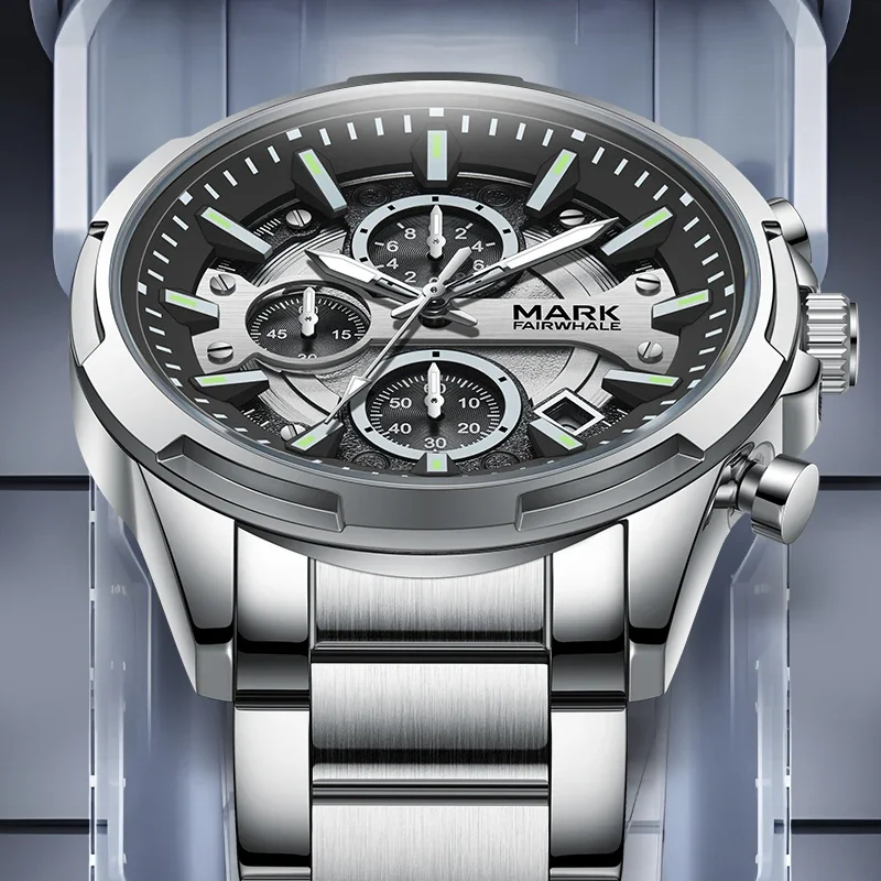 MARK FAIRWHALE Watches for Men 5028 New Business Stainless Steel Strap Quartz Wristwatches Waterproof Men Watches Reloj Hombre