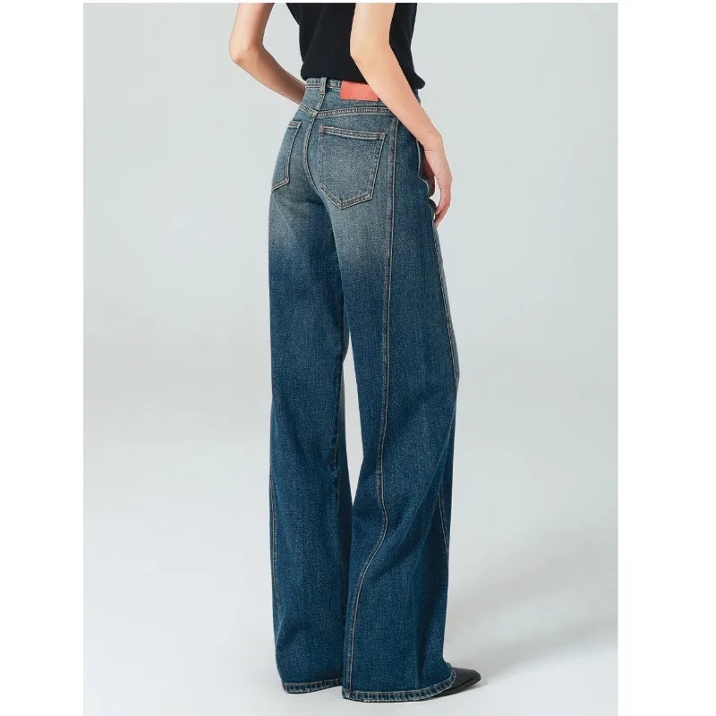 

Женские потертые джинсы с высокой талией в стиле ретро, утягивающие свободные прямые широкие брюки 25, осенне-зимняя мода