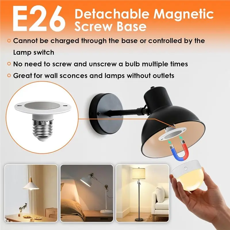 [NEWA64Z!】 Battery Operated E26 Rechargeable Light Bulb(2 Pack), Including Remote And Timer, 3 Color Temperature Options With RG