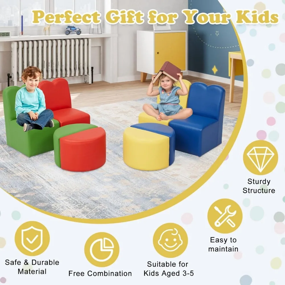 Kids Modular Flexible Seating Set - 8 Pieces Kids Couch, Sectional Sofa Set for Home Preschool, Daycare Furniture