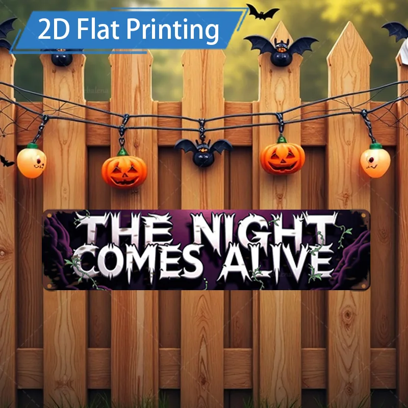 

1 шт. металлический знак, 4x16 дюймов, Хэллоуин «Ночь приходит вживую», 2D плоская печать, металлический знак, декор