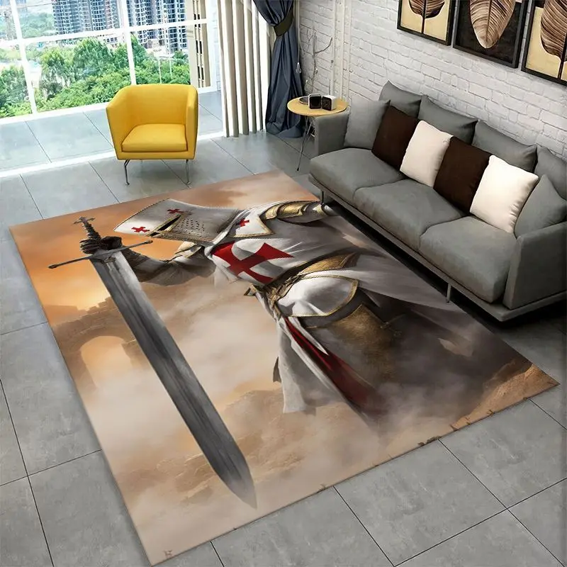 Templar Knight Dark Cavalier Crusaders Cartoon Large Area Rug Non-slip Carpet for Bedroom Living Room Sofa Doormat Floor Mat