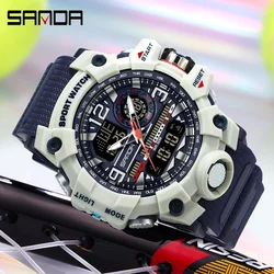 SANDA 3133 Waterproof Week Day Display Digital Analog Watch Alarm Mode Teenager Student Electronic Wrist Clock Trendy Fashion