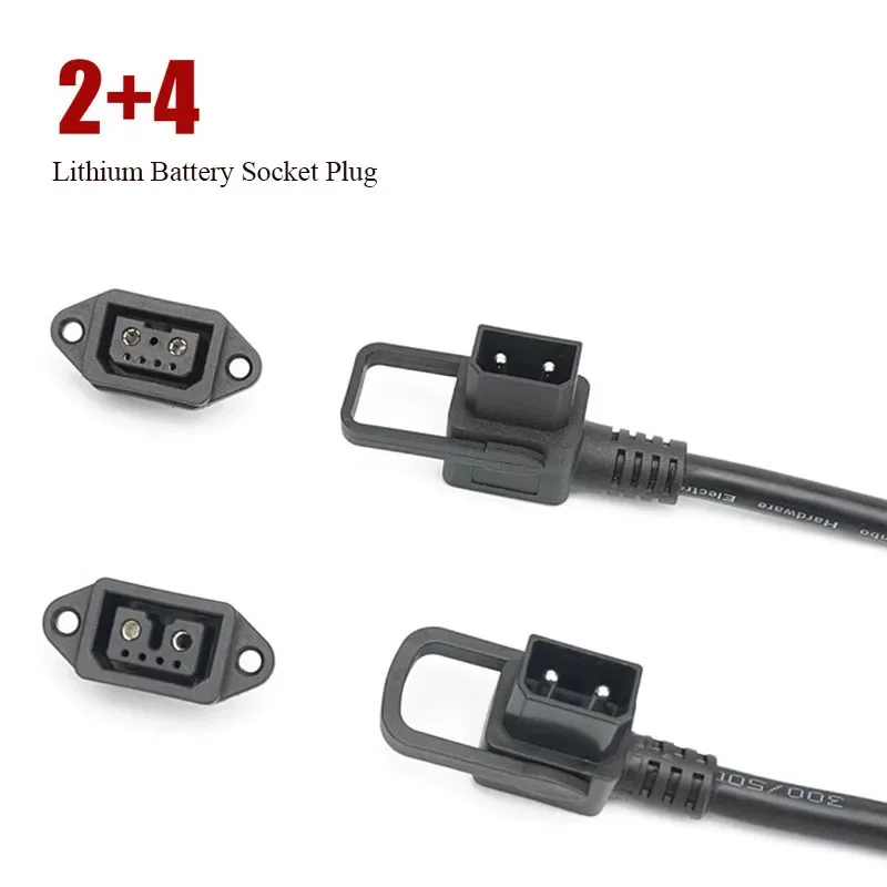 

2+4 Lithium Battery Connector Electric Vehicle Discharge Charging Power Cord with Signal Line High Power E-bike Battery Socket