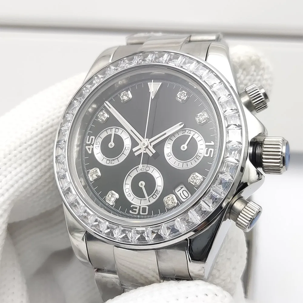 Montre VK63 à remontage automatique, cadran Panda classique, saphir, acier inoxydable et boîtier en diamants, 5ATM, montre pour hommes VK63