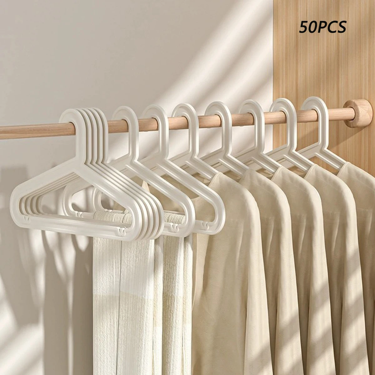 50PCS Utopia Home Plastic Clothes Hangers White with Shoulder-strap Hooks Space‑Saving Rack for Shirts Pants Skirts Coats