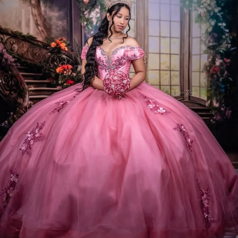 

Shiny Blue Quinceanera Dress Glitter Crystal 3D flower Decal Lace Long tail Bow Vestidos De 15 Quinceanera ﻿Customize