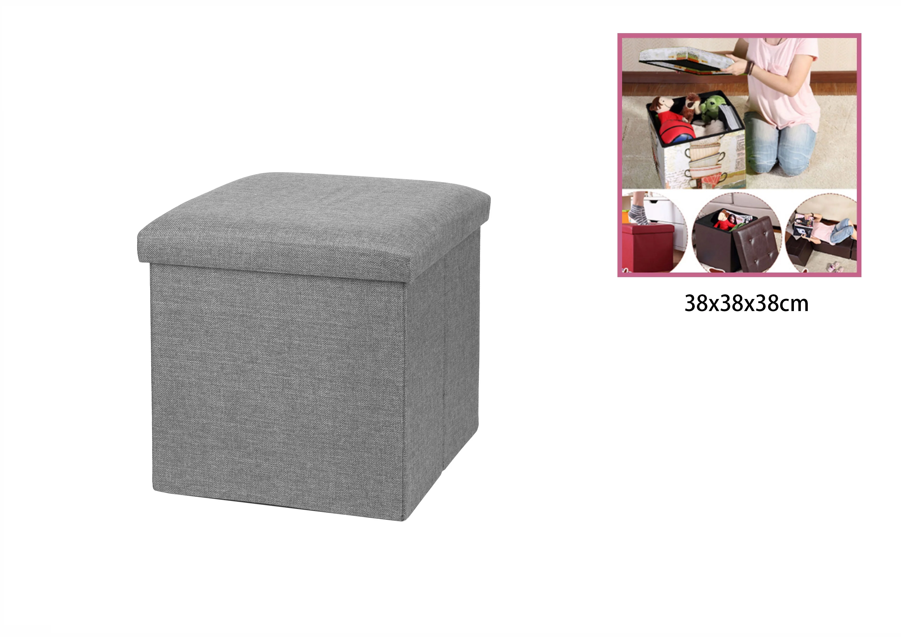 Storage Ottoman for Living Room, Foldable Upholstered Bench with Polyester Fabric, Comfortable Footrest, Available in 3 Sizes: 38x38x38cm, 78x38x38cm, 45x25x25cm. Ideal as Extra Seating, Toy Box, or Footstool.