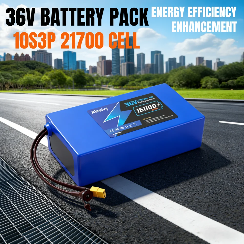 Rechargeable Lithium Battery 10S3P 36V 16Ah 21700 BMS Protection High Capacity for 350W/500W Electric Scooter Motor Custom Plugs