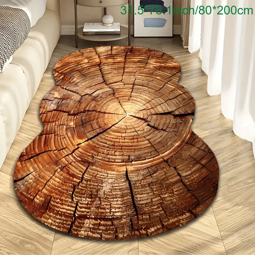 VIKAMA Tree Stump Bedside Rug Non Slip Retro Bedroom Floor Mat
