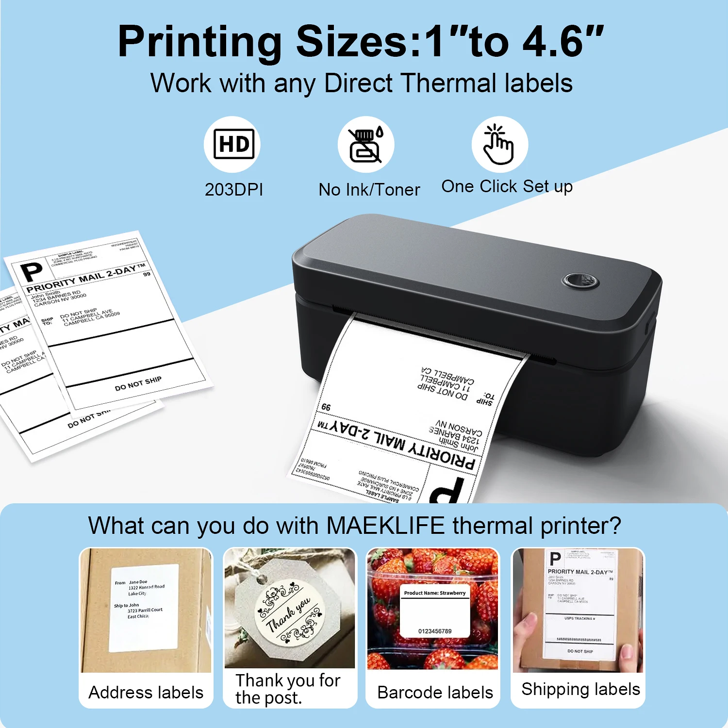 Marklife Thermal Label Printer X4 Mini Protable Bluetooth Small Shipping Label Printer Compatible with iPhone Android Mac Window