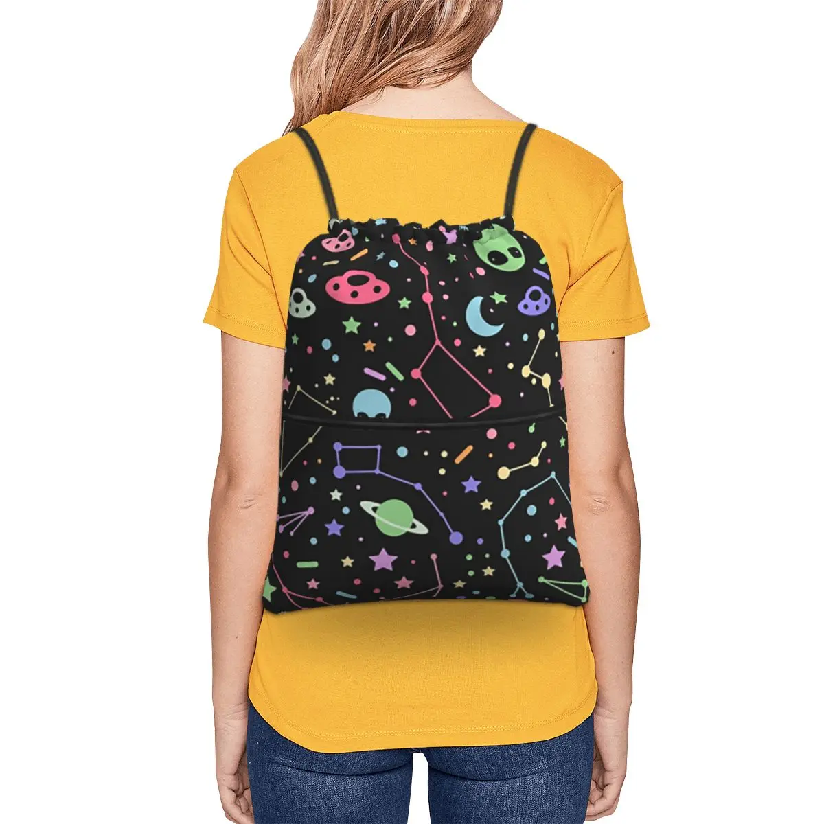 Night Sky Constellations With UFOs Portable Backpacks Drawstring Bag Drawstring Bundle Pocket Sundries Bags For School Students