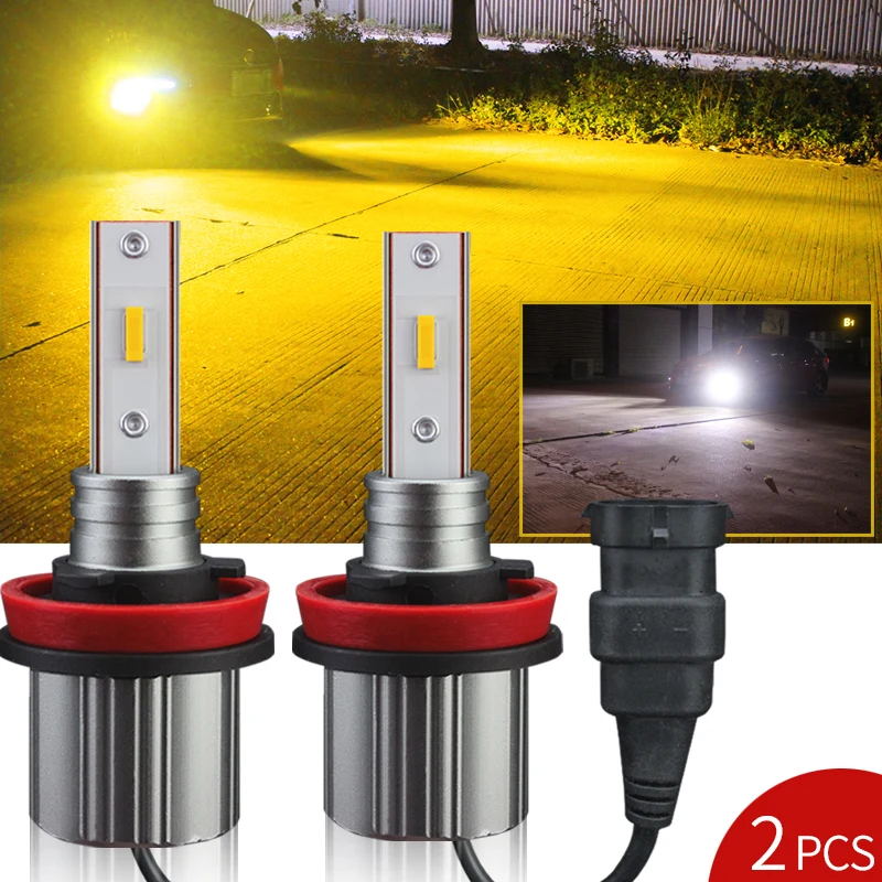 2pcs TRUNI Extremely Bright H11 H8 H16 LED Fog Light Bulbs, 9006 880 881 5000lm Mini Size 6000K Cool White 3000K Golden Yellow