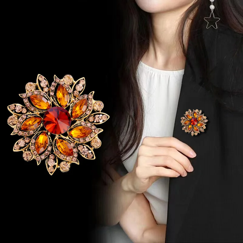 Anmutige Luxus-Kristall-Broschen mit runden Blüten für Damen, trendige Zirkon-Anstecknadeln, Schmuck für Party, Büro, Anzug, Dekoration, Festivalgeschenk – Detail 34