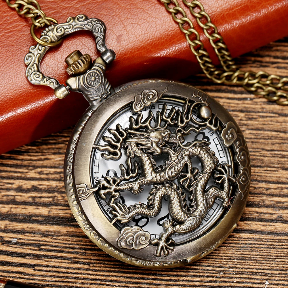 Antike 12 Chinesische Sternzeichen Taschenuhr Drachen Anhänger Hohl Design Tier Uhr Halskette Kette Kunst Sammeln Geburtstag Geschenke