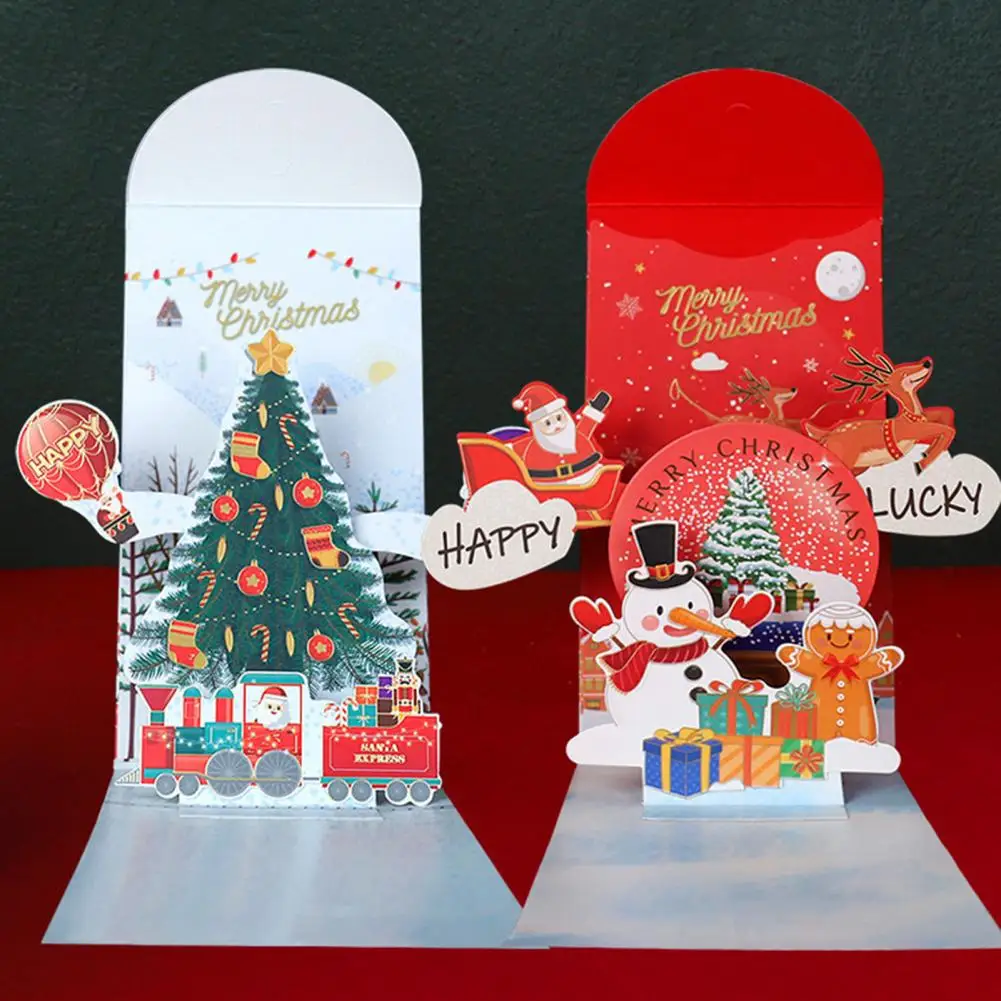 Christmas 3D Red Envelope Merry Xmas Greeting Cards Christmas Tree Snowman Pop-up Card Holiday Card Set Home Decoration