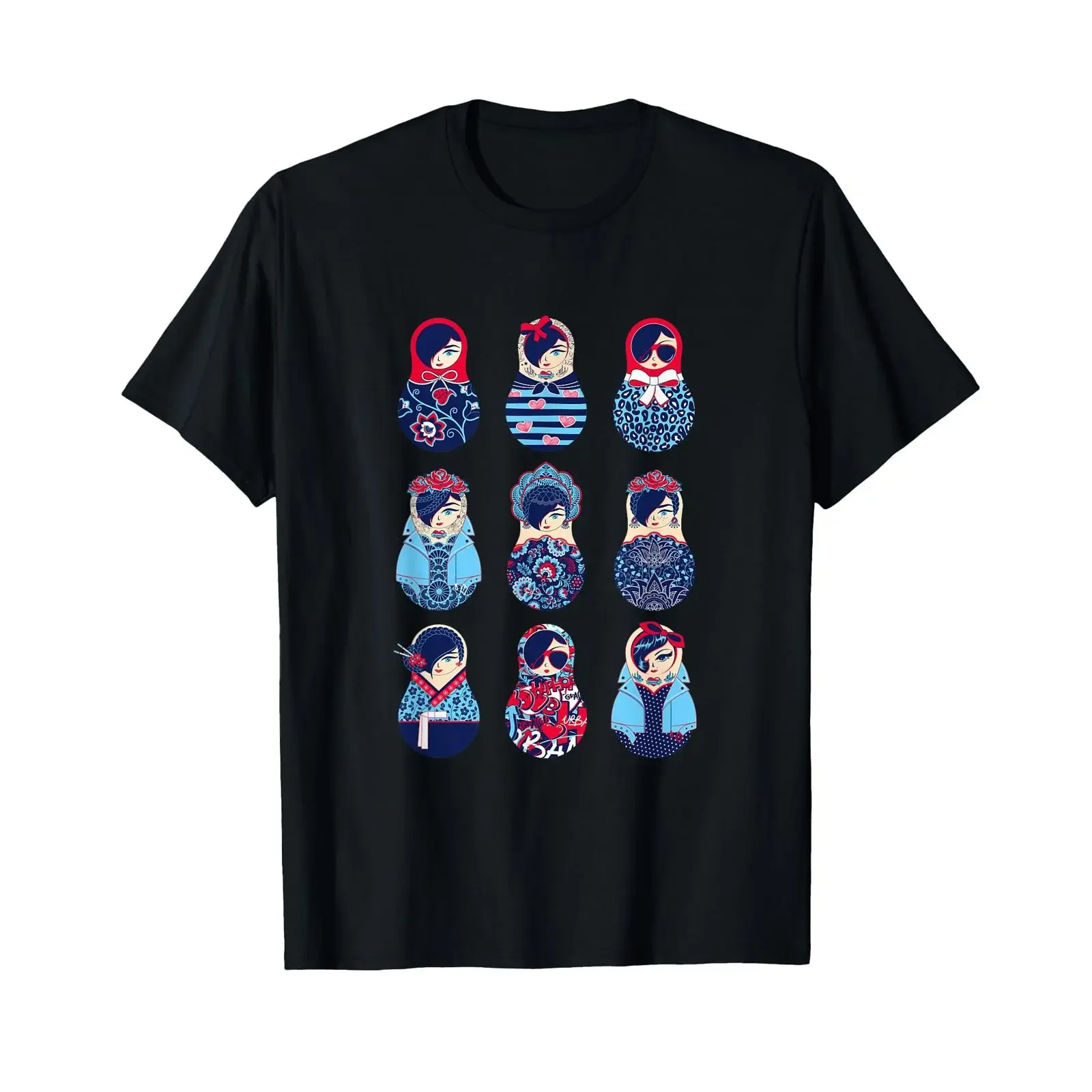 Matryoshka Pattern T Shirt vintage Washed streetwear Versatile Unisex homme Breathable Soft Slightly Top For Everyday Wear