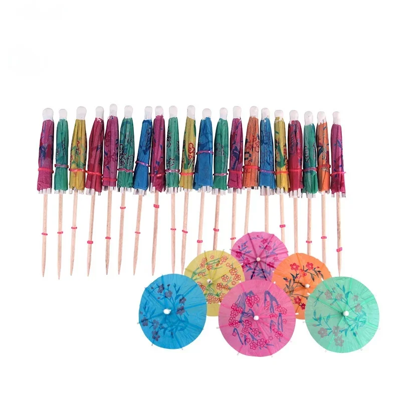 24pcs/pack straw Drink Fruit Cake Sticks Mini Paper Umbrella Cocktail Parasols Wedding Decoration Birthday Party Supplies