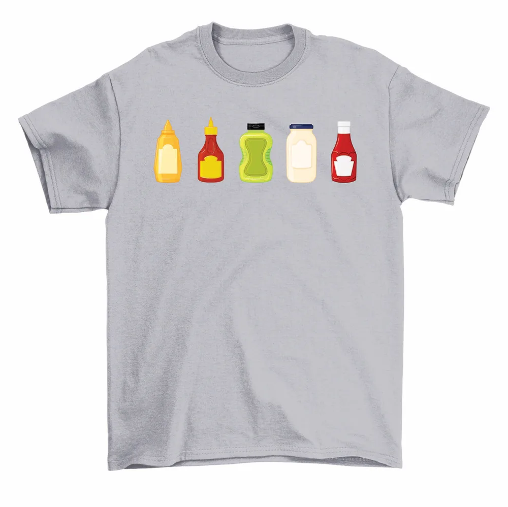 Mayo Ketchup Mustard BBQ Types Of Condiments T-Shirt Men Women High Quality 100%Cotton Short Sleeve