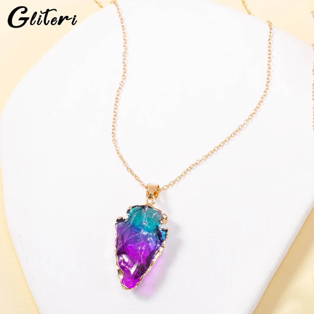 

GEITERI 2023 Irregular Natural Stone Crystal Necklaces For Unisex Gold Color Chain Colorful Droplet Shape Pendant Choker Jewelry