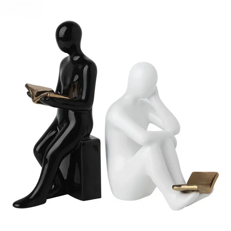 Reader Shape Crafts Statue Ceramic Bookends Library Bookshelf Crafts Ornaments Minimalism Character Sculpture Creative Bookends