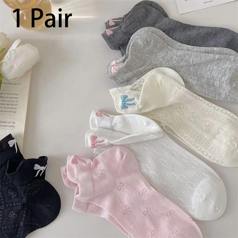 

1 Pair Breathable Cotton Thin Low Hollow Out Sock Girly Heart Cute Sweet Bow Sock Casual Comfort Summer Fashion Short Socks Gift